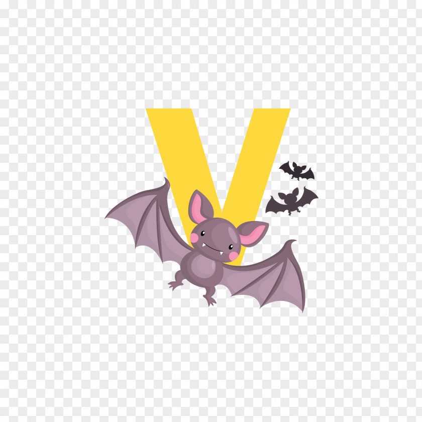 Yellow Bat Letter V Drawing Euclidean Vector Illustration PNG