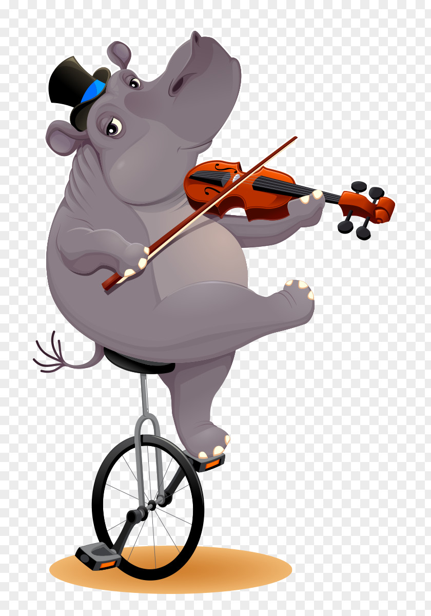 Playing Violin Hippopotamus Vector Graphics Hot Hippo Illustration Unicycle PNG