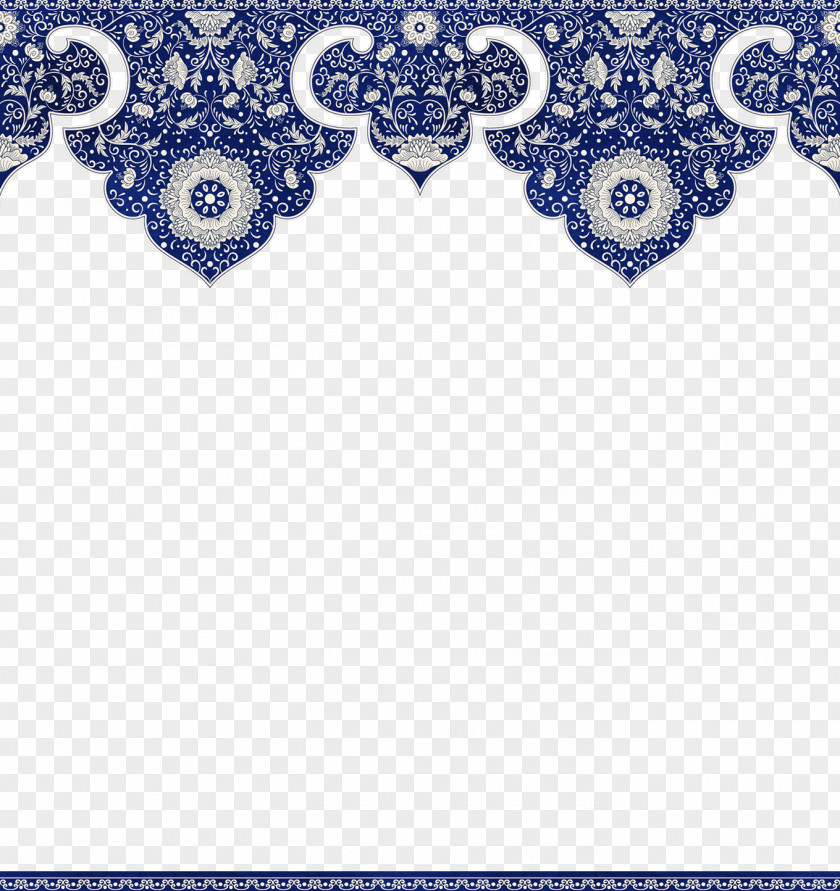 Chinese Floral Border Flower Blue PNG