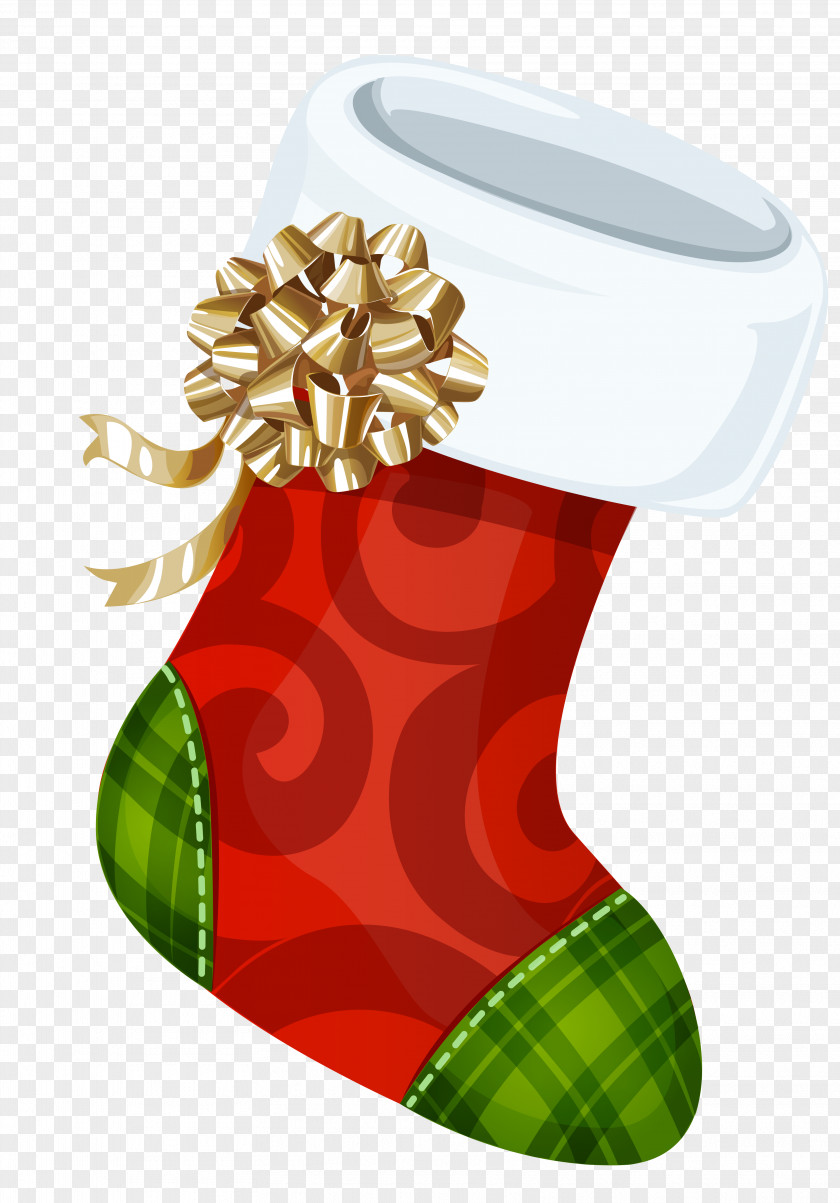 Christmas Stocking With Gold Bow Picture Clip Art PNG
