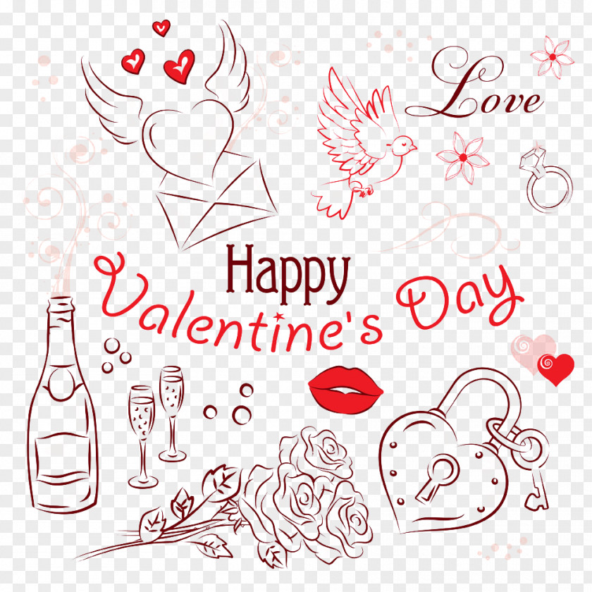 Stick Figure Decorative Material Valentine's Day Heart Gift Illustration PNG