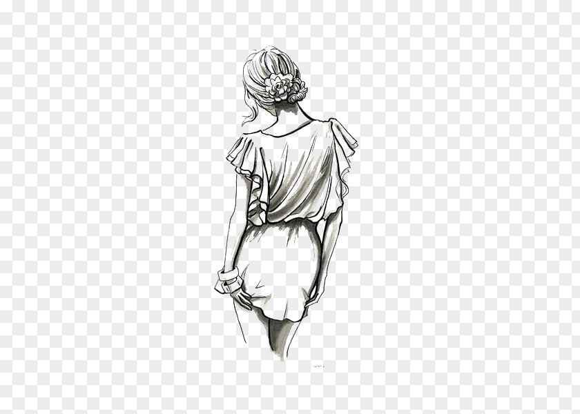 Drawing Fashion Illustration Girl Pencil Sketch PNG illustration Sketch, Woman back, woman in top and skirt clipart PNG