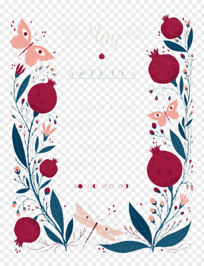 Pomegranate Edge Calendar Cards Textile Area Heart Pattern PNG