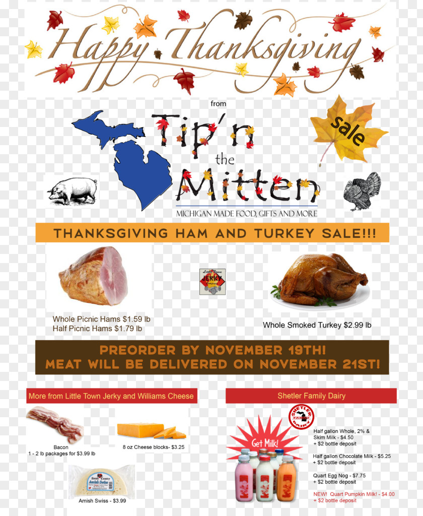 Thanksgiving Flyer Steilacoom High School Tip'n The Mitten Lake Michigan Food PNG