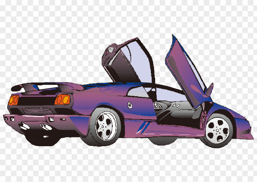 Vector Cartoon Hand Painted Purple Noble Sports Car Animation Clip Art PNG
