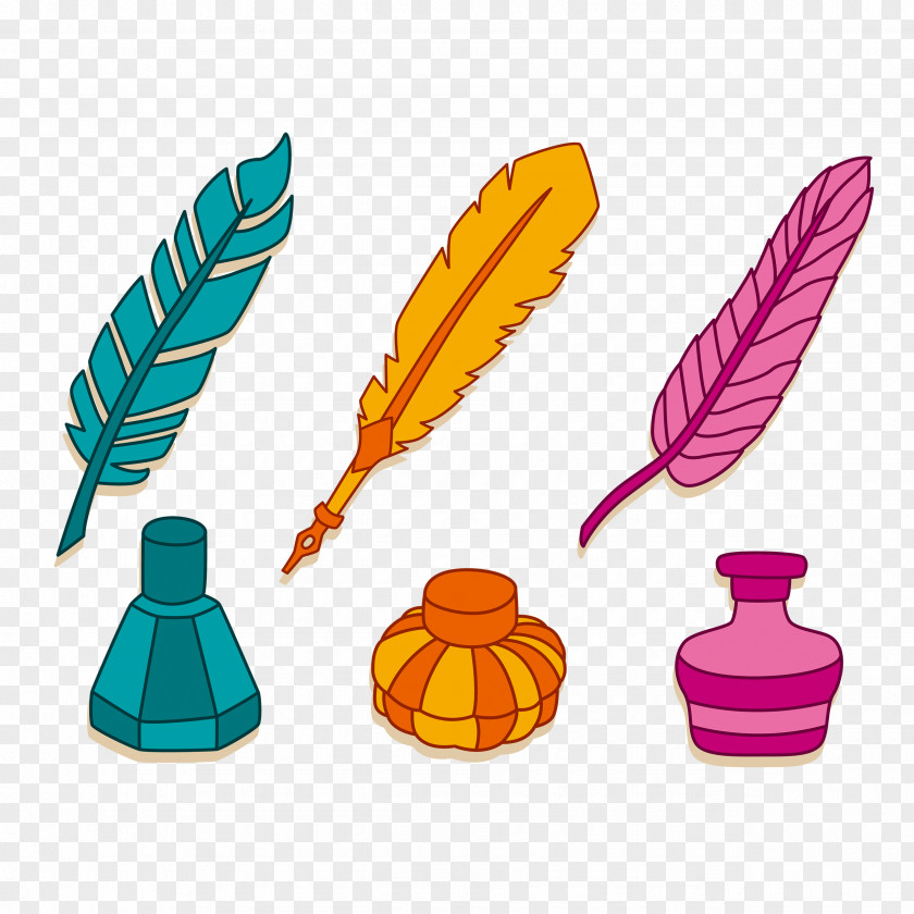 Feather Illustration Quill Inkwell Pen PNG