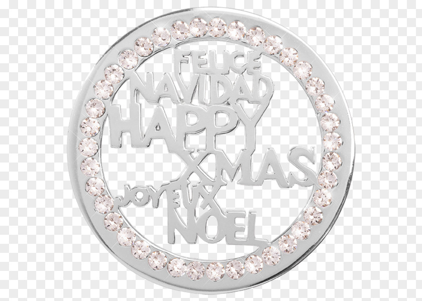 Silver Happy Xmas (War Is Over) Coin Body Jewellery Font PNG