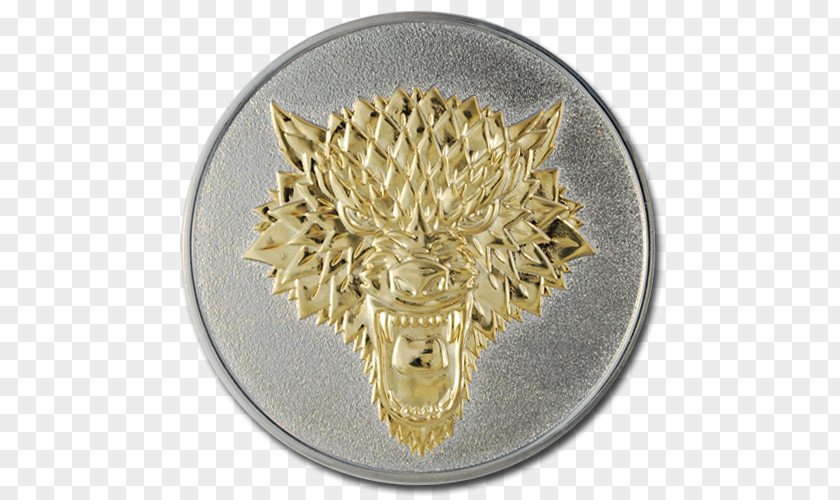 Direwolf Winter Is Coming Geocoin Brass Geocaching Gold PNG