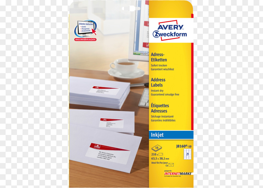 Inkjet Material Standard Paper Size Label Avery Zweckform Dennison PNG