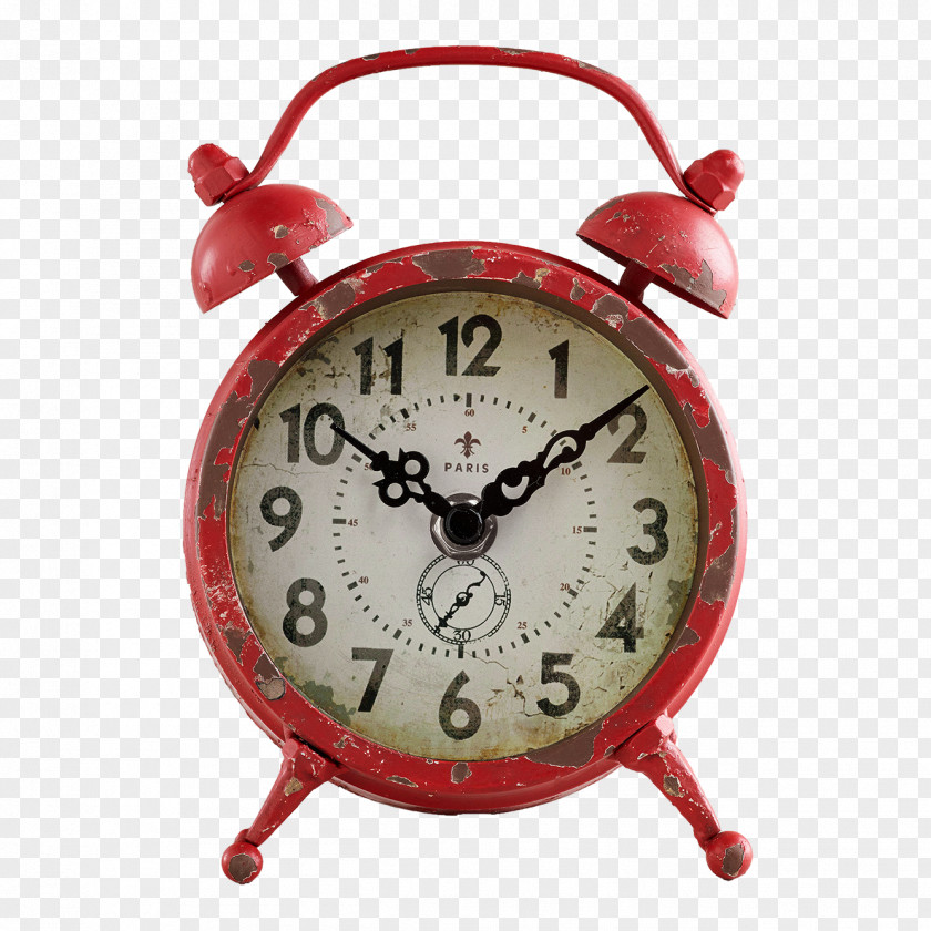 Pretty Red Alarm Clock Table Antique Shelf PNG