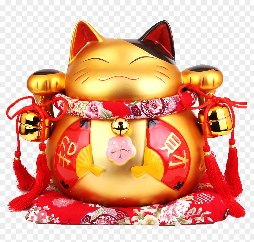 Golden Lucky Cat Japanese Bobtail Maneki-neko Chinese New Year PNG