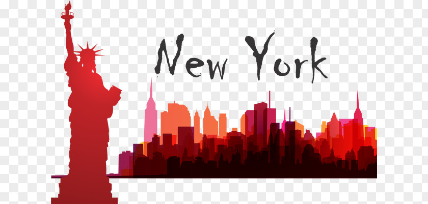 Big Apple New York Statue Of Liberty Skyline Painting PNG