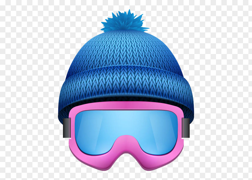 Blue Wool Ski Cap Skiing Goggles Stock Illustration PNG