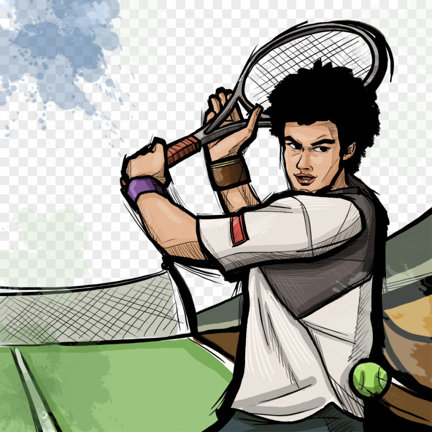 Hand-painted Tennis Spectator Sport Comics PNG