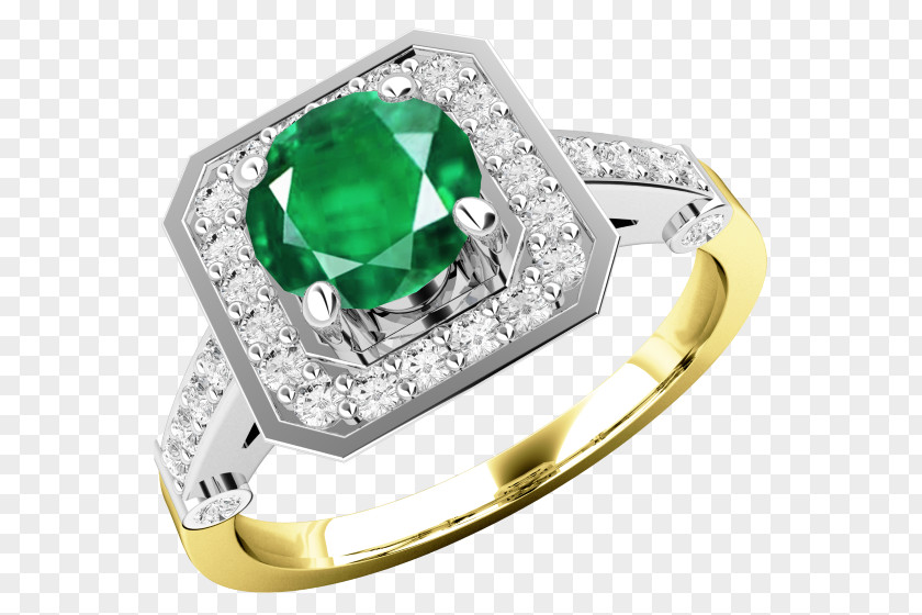 Emerald Engagement Ring Diamond Gold PNG