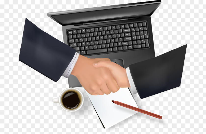 Vector Computer Desk Contract Negotiations Laptop Handshaking PNG