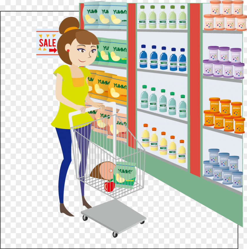 Supermarket Shopping Vector Woman PNG