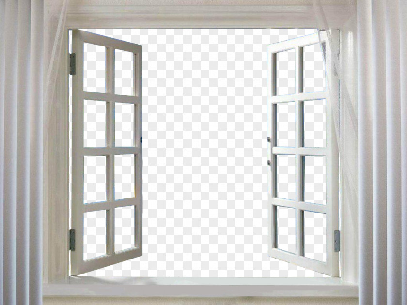 Open The Windows And White Curtains Window Picture Frame Curtain PNG