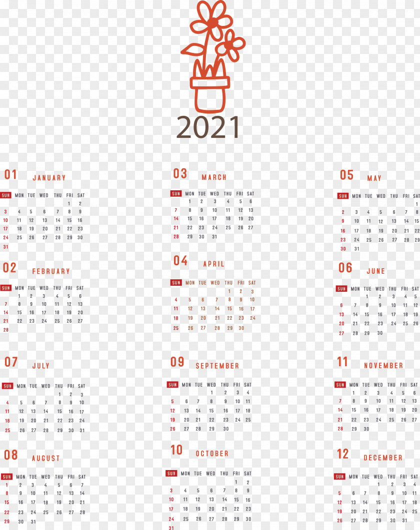 Printable 2021 Yearly Calendar PNG