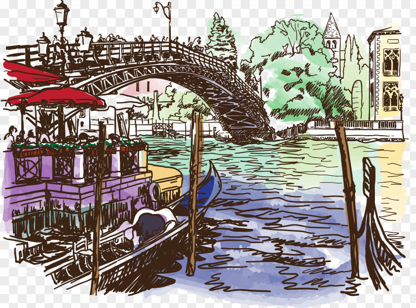 Vector Bridge Venice Drawing PNG
