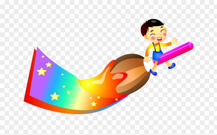 Color Brush Cartoon Child Riding Drawing Painting PNG