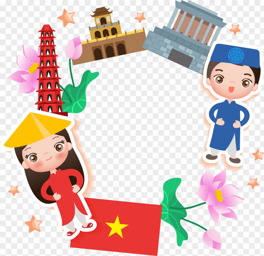 Red Cartoon Male And Female Circle Border Texture South Vietnam Royalty-free Illustration PNG