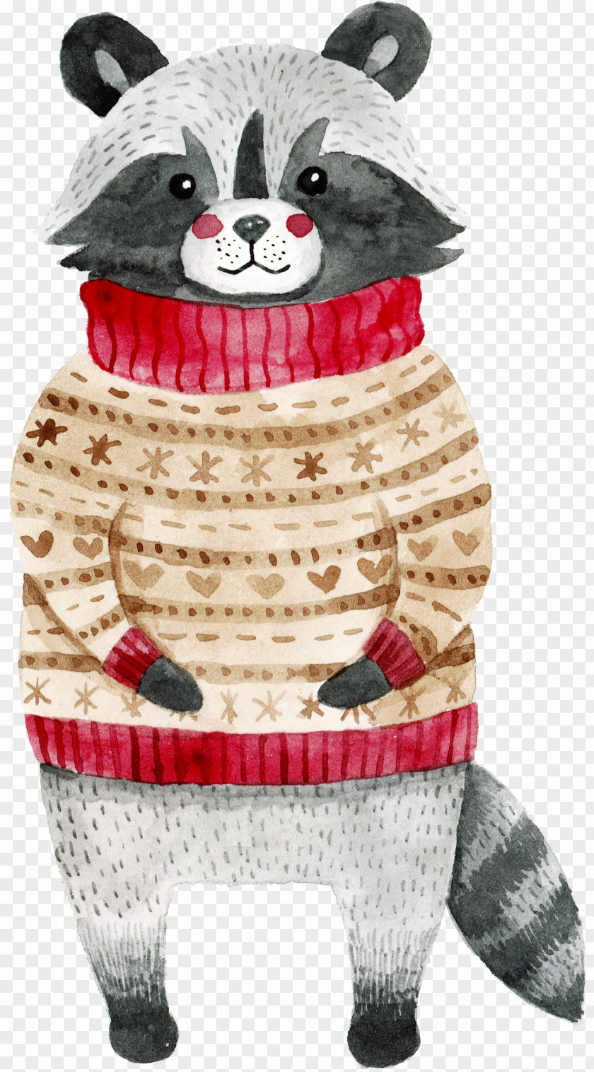 Sweater Raccoon Material Free To Pull Watercolor Painting Drawing Christmas Illustration PNG