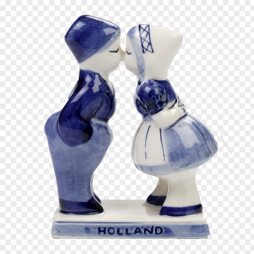 Kiss Couple Delftware Dutch Language Souvenir Figurine Porcelain PNG