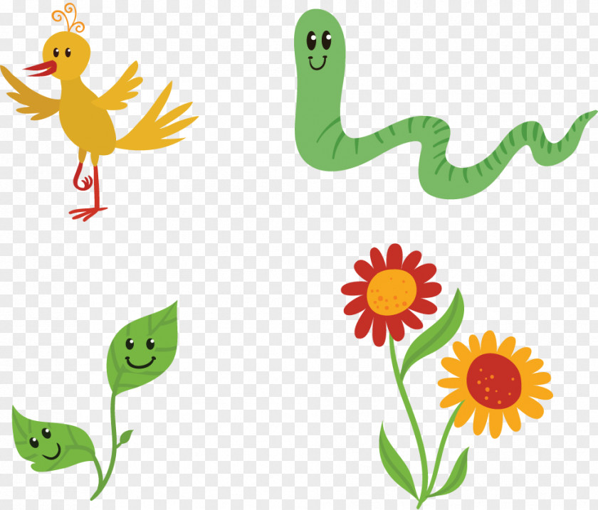 Birds And Flowers Vector Snake Flower Drawing Clip Art PNG