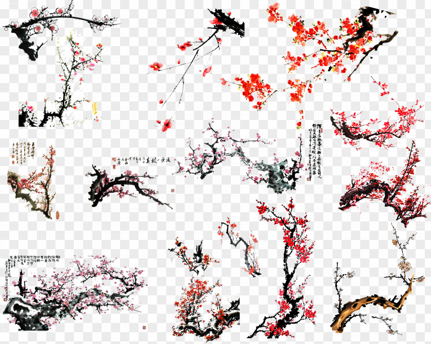 Ink Cherry Blossom Image Illustration Pixel PNG