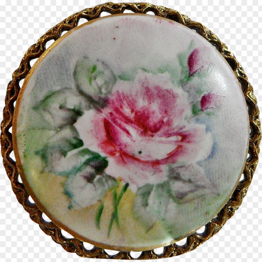 Plate Porcelain Rose Flower Brooch PNG