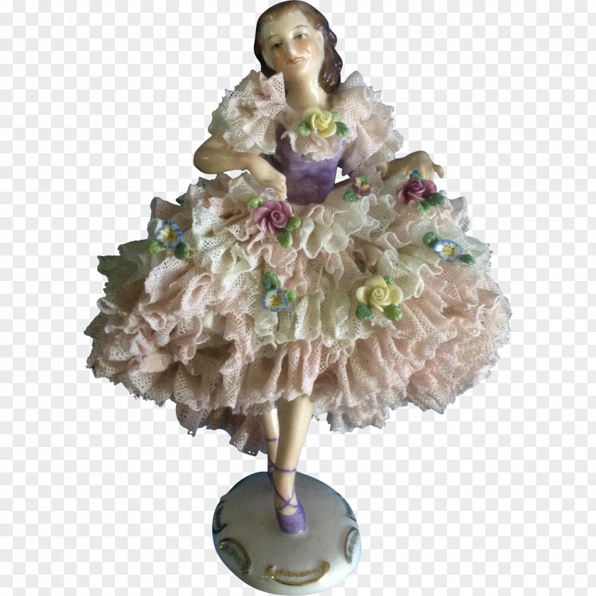 Hand-painted Delicate Lace Figurine Doll Lilac PNG