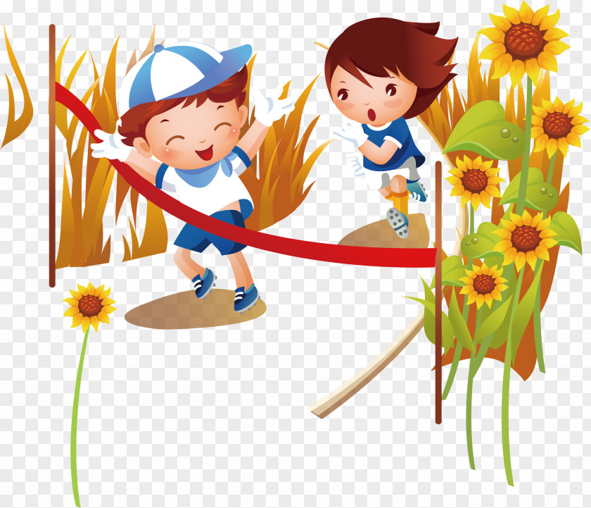 Children Sunflower Field Cartoon Poster Promotional Material Paper Child Euclidean Vector PNG