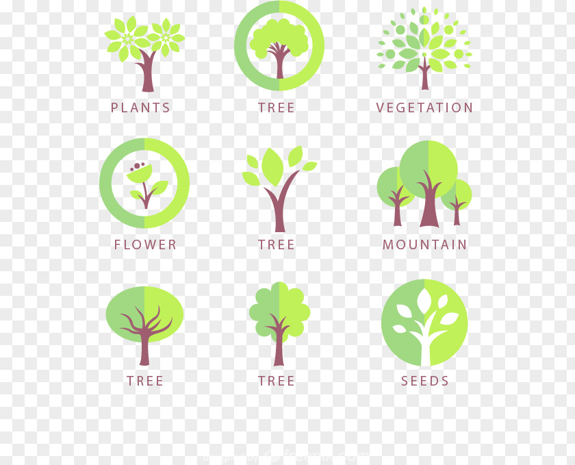 9 Trees Design Icon Vector Material Tree Logo PNG