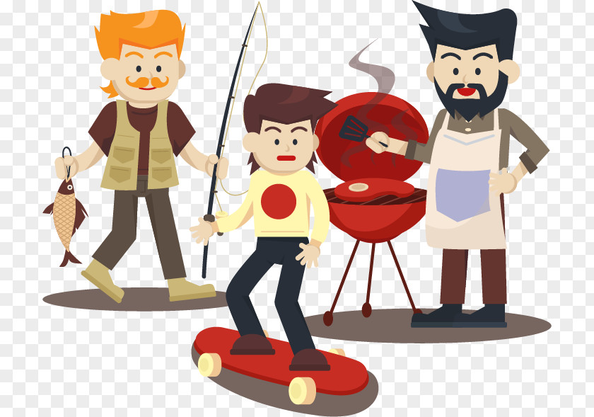 3 Men Fishing Barbecue FIG Skateboard Asado PNG