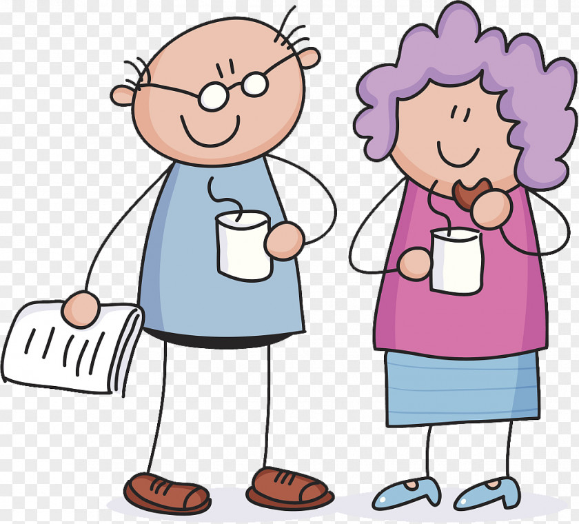 A Simple Old Man Who Drinks Coffee, Lady Drawing Cartoon Illustration PNG