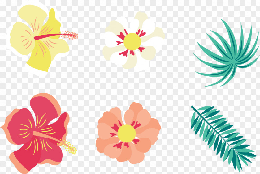 Hand-painted Flowers And Exotic Palm Leaf Background PNG flowers and exotic palm leaf background clipart PNG