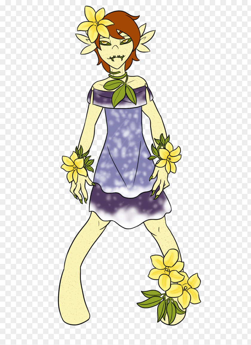 Fairy Floral Design Dress Woman PNG