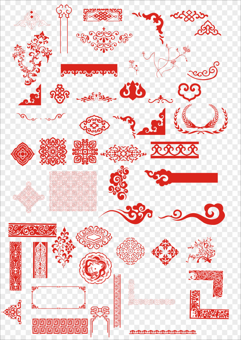 Spring Festival Red Decorative Borders Chinese Motif Pattern PNG