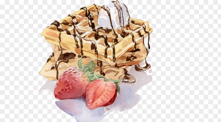 Cake Sundae Waffle Gelato Watercolor Painting Illustration PNG