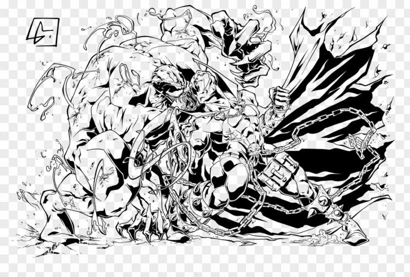 Venom Spider-Man Inker Black And White Sketch PNG