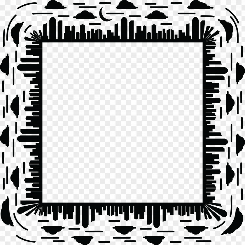 Mosaice Vector Picture Frames Black And White Skyline Borders PNG