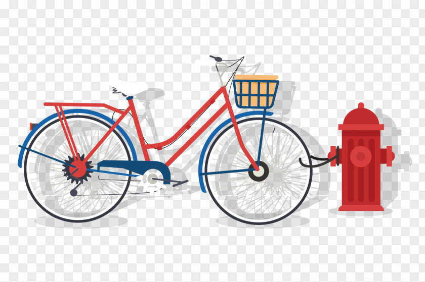 A Bicycle Locked On Fire Hydrant Wheel Frame Hybrid Road PNG