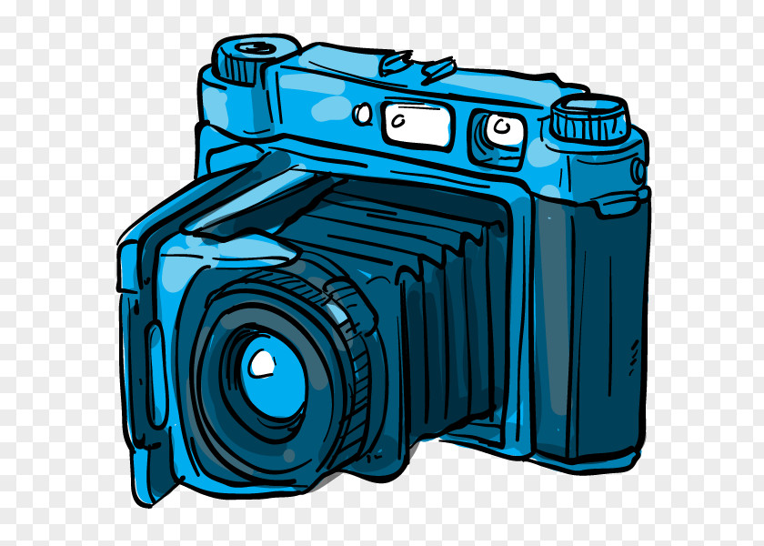 Cartoon Hand Painted Blue SLR Camera Single-lens Reflex PNG