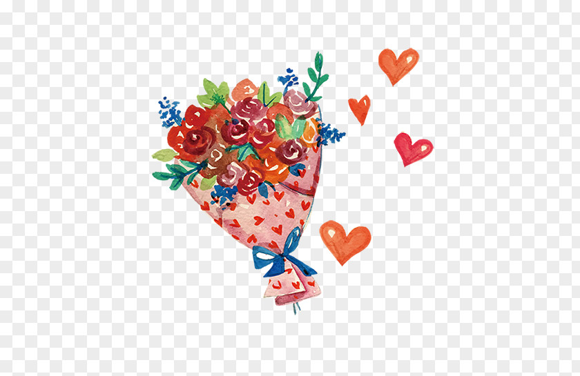 Cartoon Bouquet Watercolor Painting PNG