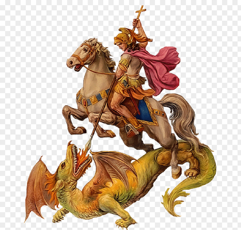 Religion Dragon Horse Saint Figurine Statue PNG