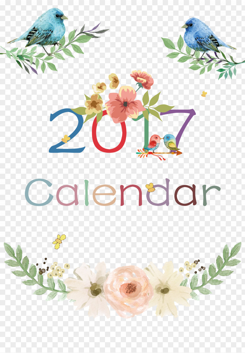 Small Fresh 2017 Calendar Cover Floral Design Paper Watch Cut Flowers PNG