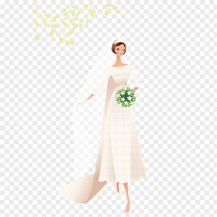 The Bride Holding Flowers Wedding Invitation Contemporary Western Dress PNG