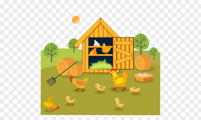 Cartoon Chicken Farm Drawing Agriculture PNG