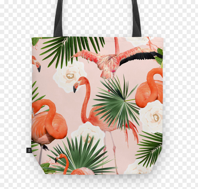 Blush Floral Flamingos Handbag Water Bird Paper PNG